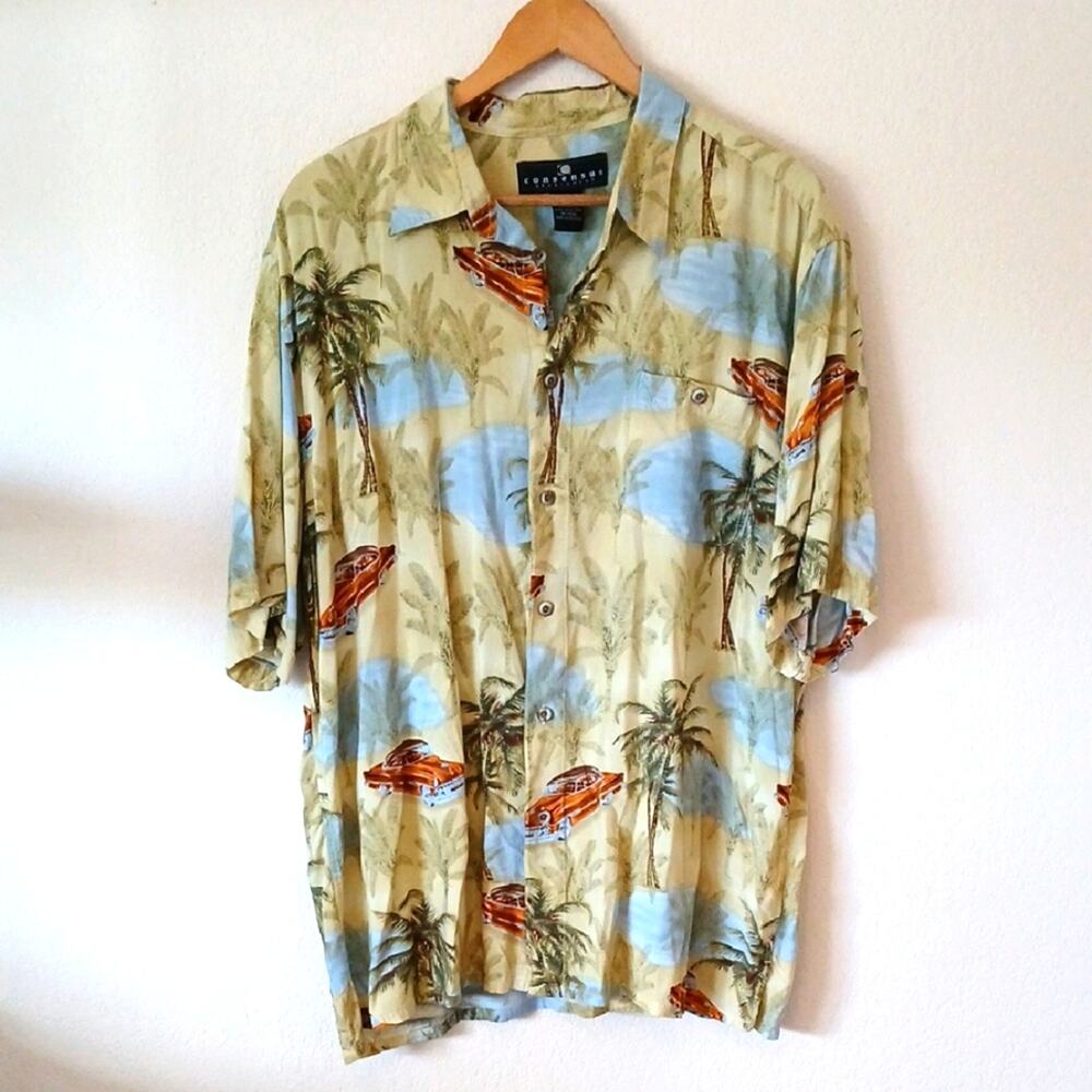 Consensus Rayon Palm Tree Classic Car Hawaiian Shirt